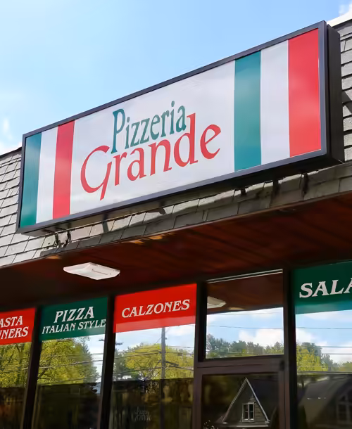 Pizzeria Grande restaurant storefront at 1185 Washington St, Walpole, MA